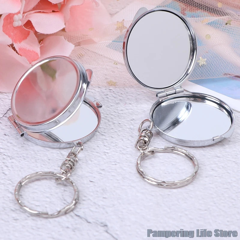 TSHOU235 Portable Key Chain Folding Mirror With Key Ring Pocket Compact Makeup Cosmetic Mirror