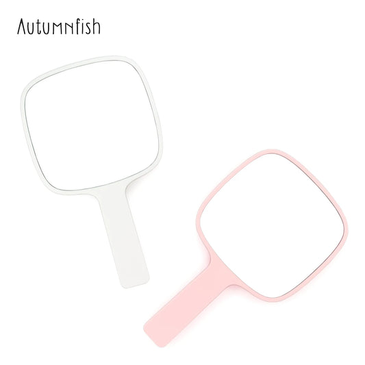 TSHOU1103 Autumnfish Hand-held Makeup Mirror with Rounded Corners Pink White Cosmetic Mirror Portable Comfortable Simple Design