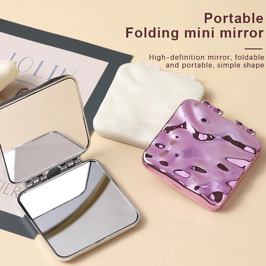 CX490 Foldable Plating Makeup Mirror Mini Square Makeup Vanity Mirror Portable Hand Mirrors Double-Sided Compact Mirror Pocket Mirror