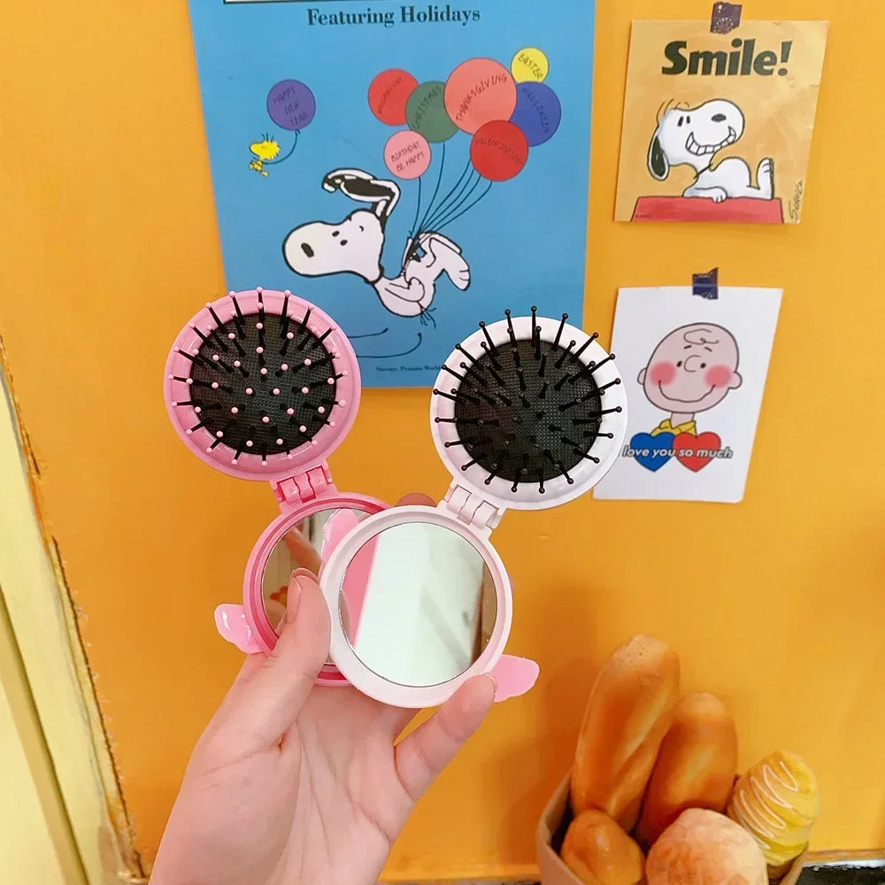 L569 Cute Cartoon Foldable Combs with Mirrors Girls Small Compact Kawaii Folding Comb Children Air Cushion Hair Styling Comb Portable