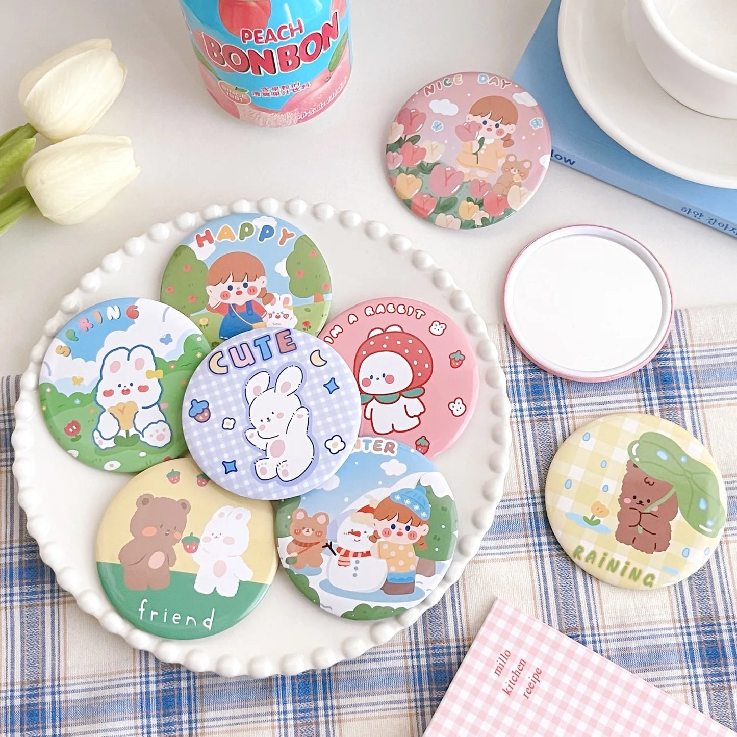 CX521  New Bangtan Girls Cartoon Cute Mirror Mini Portable Pocket Bag Small Mirror Tinplate Small Tiny Round Mirror For Makeup