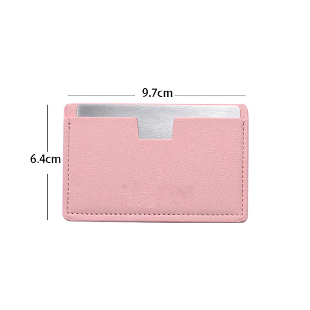 TSHOU1099 Portable Mini Unbreakable Makeup Mirror Shatter Proof Pocket Cosmetic Mirror Pu Leather Stainless Steel Card