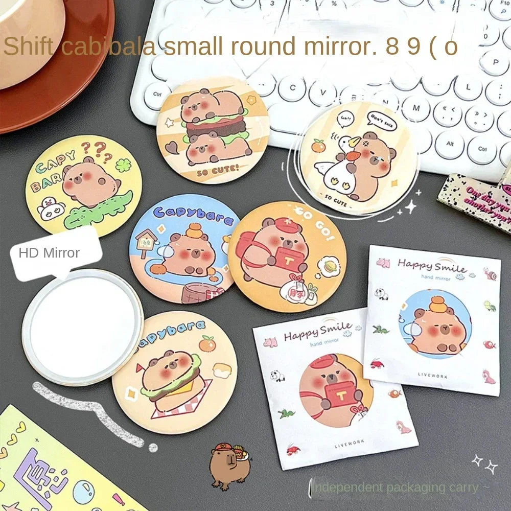 TSHOU1098  New Tin Plate Material Capybara Cosmetic Mirror Portable Lovely Small Circular Mirror Circular Mirror HD One-way Mirror