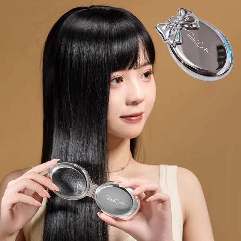 CX514 Mini Portable Folding Comb Mirror Air Cushion Silver Plating Hair Comb Cosmetic Travel Pocket Hair Brush Makeup Tool Gift