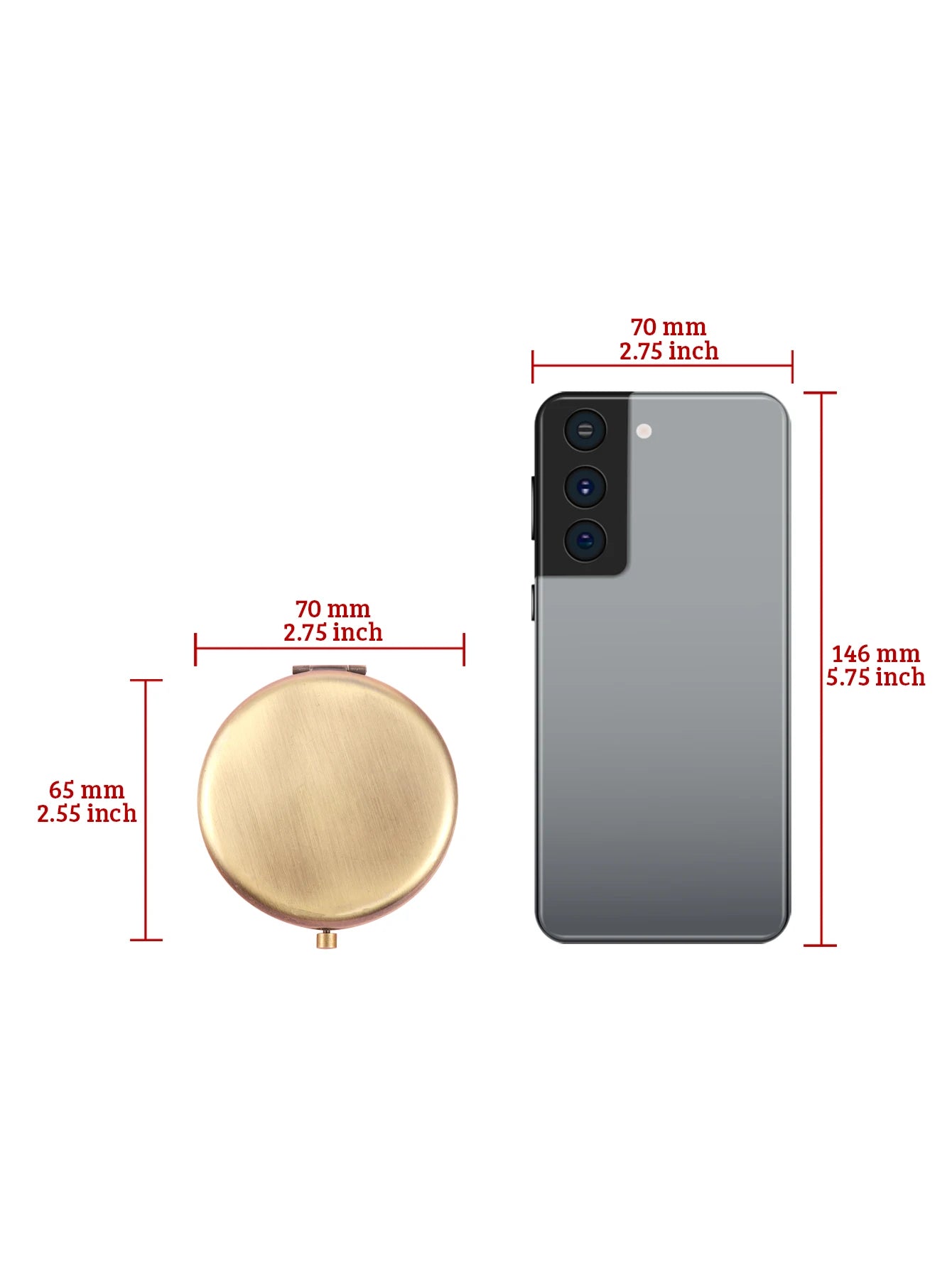 CASHOU205 Silver Round Double Sided HD Cosmetic Mirror, Travel Portable Compact Hand Mirror, Mini Metal Cosmetic Mirror, Gifts for Women