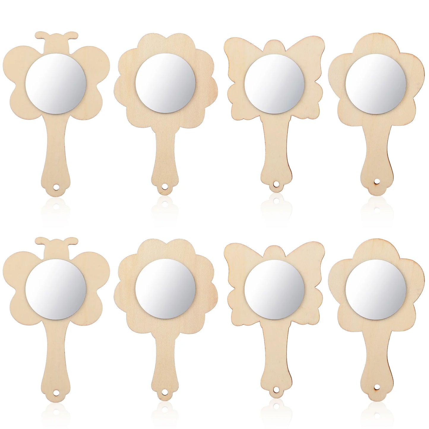CX517  Natural Wood Mirror Craft Toy Unfinished Mini Mirrors Diy Handheld Painting Crafts For Creative Wooden Small Makeup