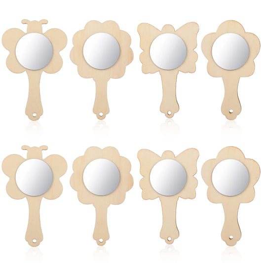 CX517  Natural Wood Mirror Craft Toy Unfinished Mini Mirrors Diy Handheld Painting Crafts For Creative Wooden Small Makeup