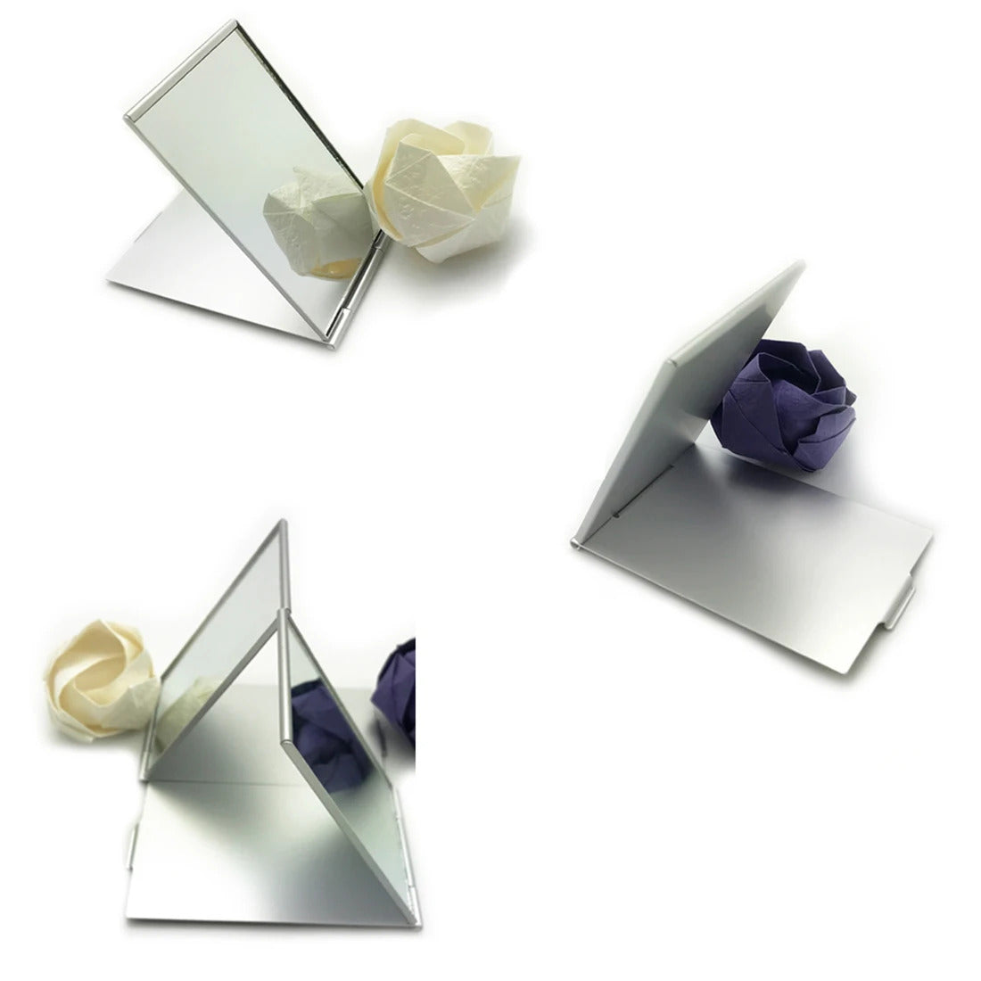 CX591 Rectangle Aluminium Alloy Cover Silver Ultra-thin Foldable Makeup Mirror 1 PC Unbreakable Pocket Cosmetic Mirror