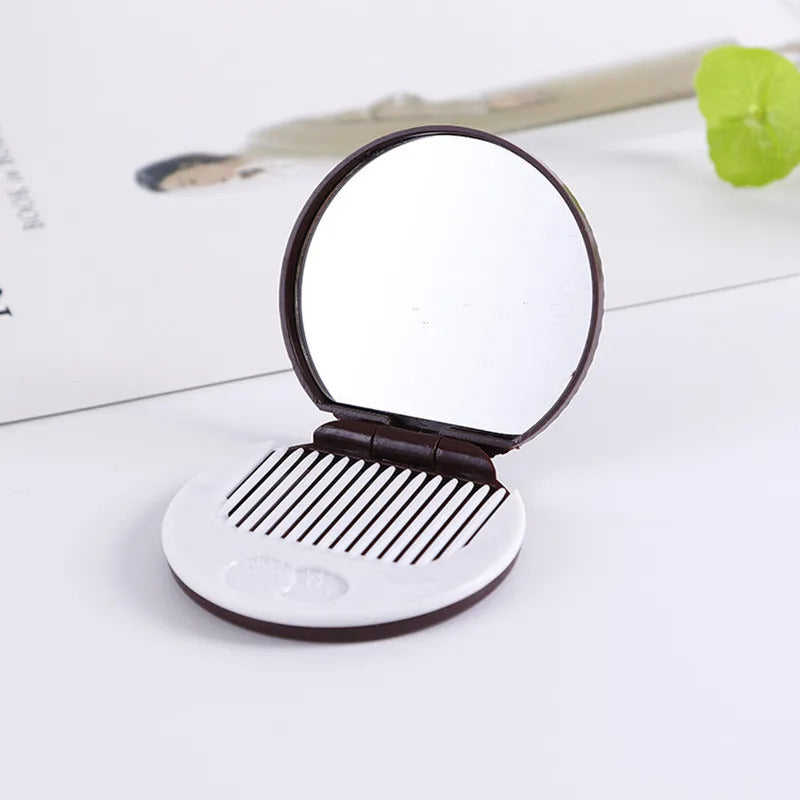 TSHOU998 New arrivals Women Makeup Tool Pocket Mirror Make up Mirror Mini Dark Brown Cute Chocolate Cookie Shaped With Comb