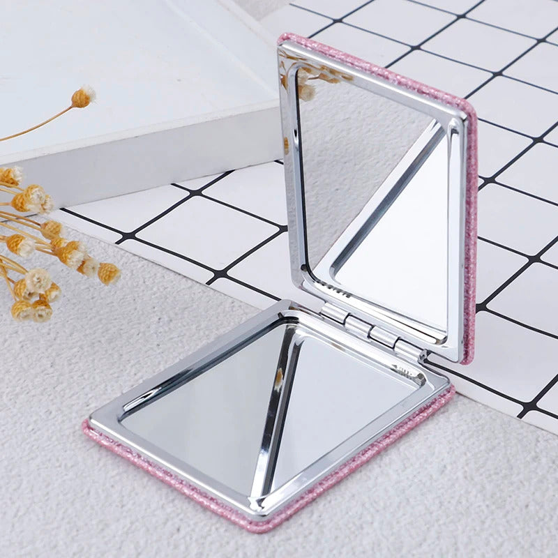 CX251 Pink Portable Square Travel Mirror Gift Pocket Cute Double Side Folding Mini Compact Makeup Mirror For Women Girl