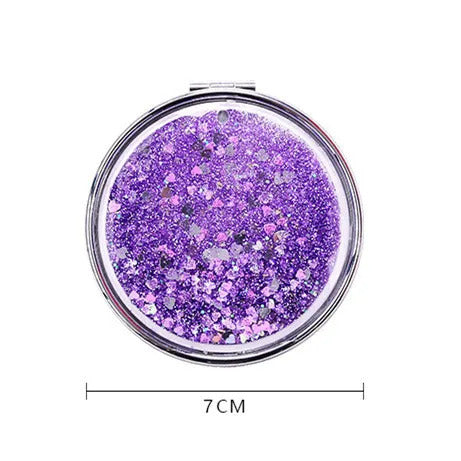 CX125 Portable Double-Sided Folding Cosmetic Mirror Female Gifts With Flowing Sparkling Sand Mini Makeup Mirror Compact