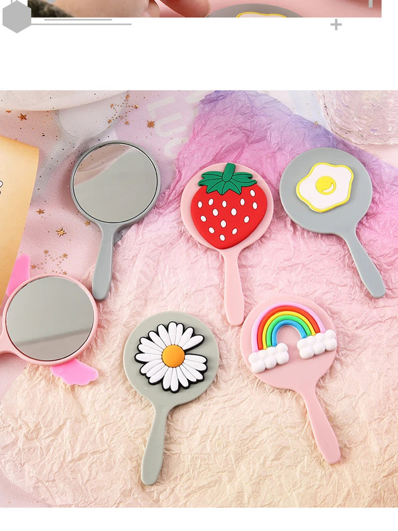 FEN77 Cute Mini Handheld Cosmetic Mirror Dressing Salon Barbers Beauty Hair Hairdressers Cartoon Decorative Mirror with Handle
