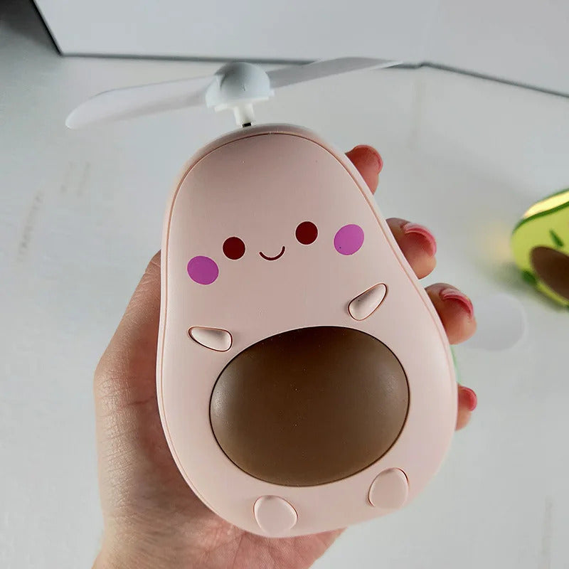 CASHOU62 Avocado Shape Makeup Mirror Portable Three Way Fill Light Make-up Mirror Handheld Mini Air Cooler Fan