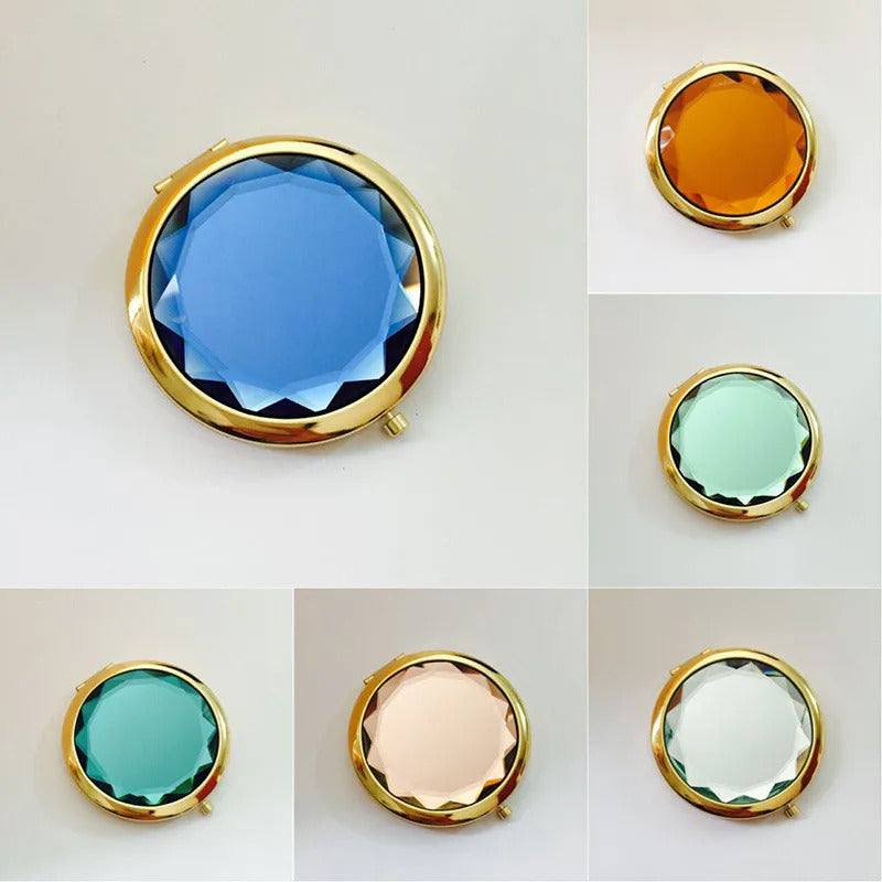 CX442 Luxury Crystal Makeup Mirror Portable Round Folded Compact Mirrors Gold Silver Pocket Mirror Making Up for Personalized