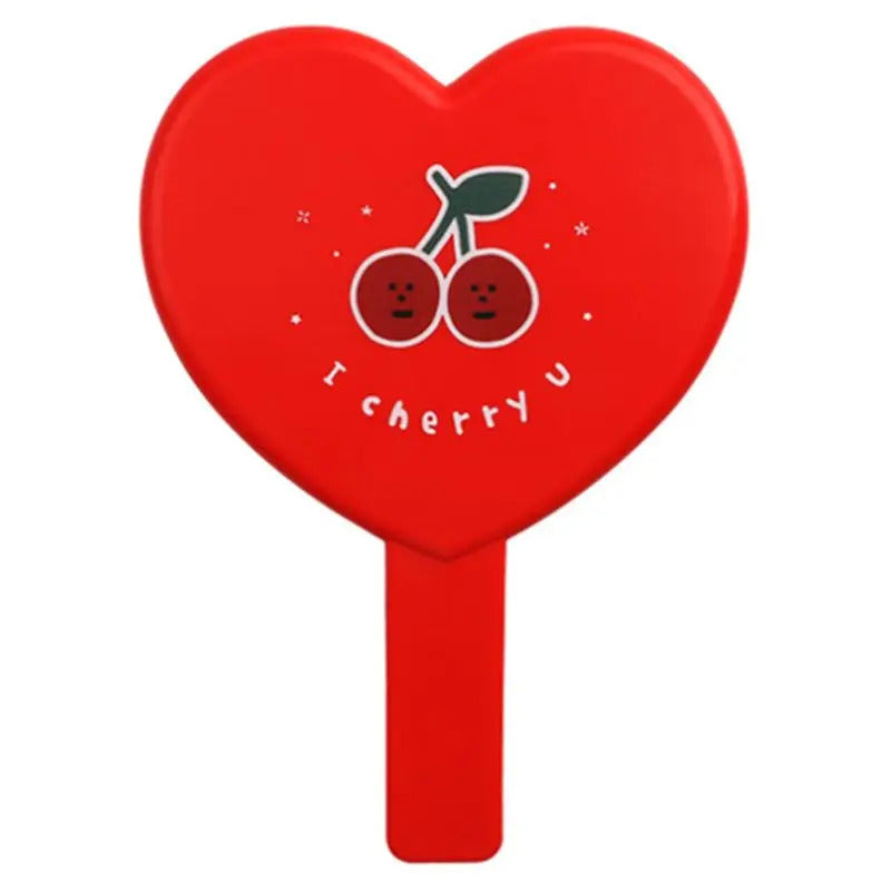 L311 Heart-Shaped Red Handheld Mirror Cartoon Cherry Vintage Cosmetic Makeup Tool