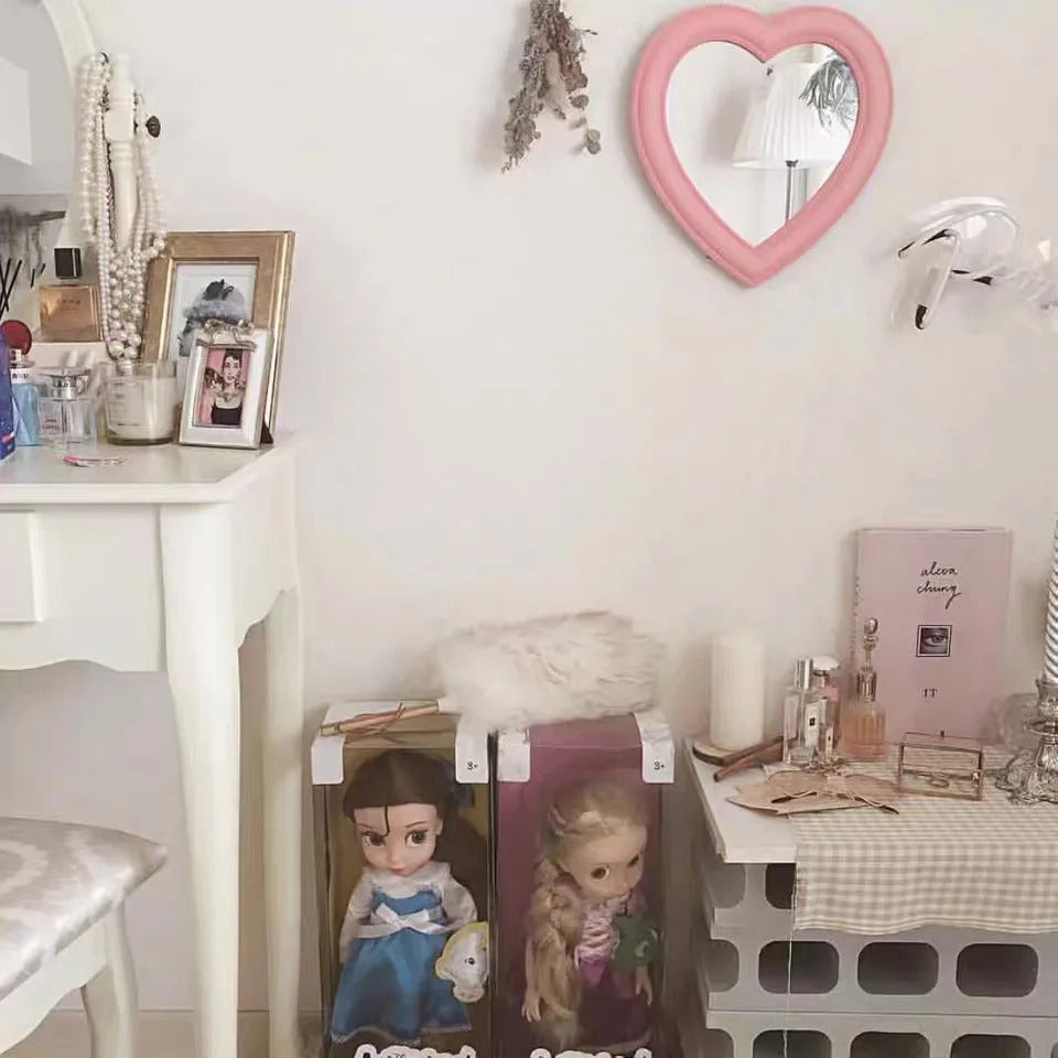 CASHOU42 Mirror Desktop Pink Love Makeup Mirror Wall Mounted Dual-Use Heart-Shaped Hanging Mirror Vanity Mirror Girl Room Wall