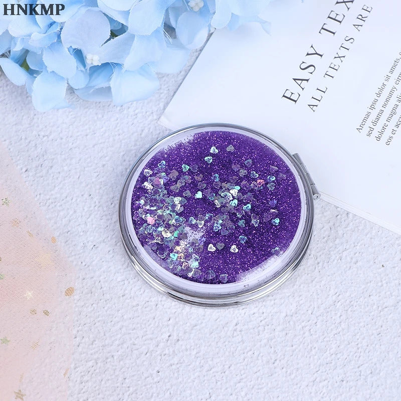 TSHOU535 Portable Double-Sided Mini Makeup Mirror Compact With Flowing Sparkling Sand Pocket Mirror Folding Cosmetic Mirror