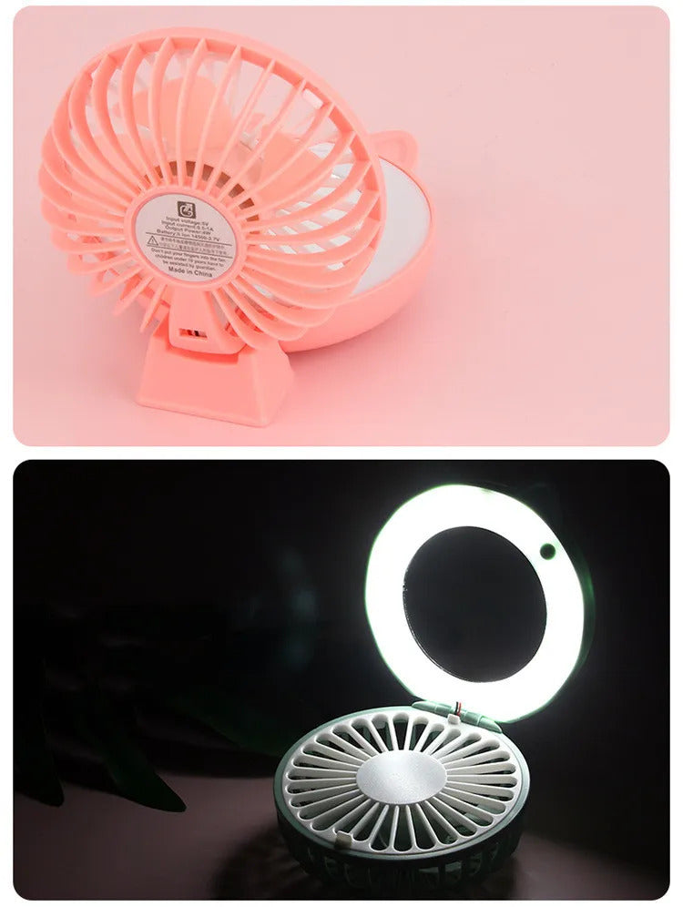 CX151 Cute Cat Portable Mini Pocket Fan Rechargeable LED Fill Light with Makeup Mirror Is Portable for- You To Put Into The Back