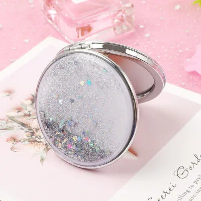 L605 Fashion 2-Face Mini Pocket Makeup Mirror Creative Cosmetic Compact Mirrors with Flowing Sparkling Sand Can