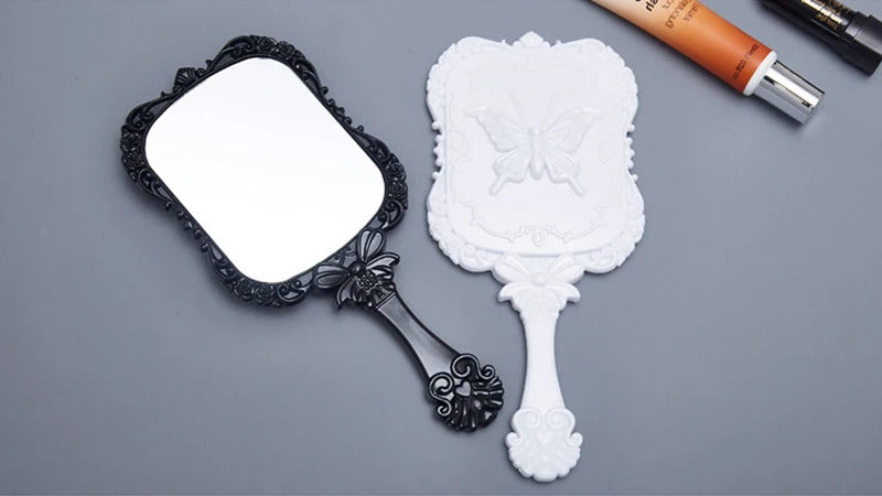 CX184 Plastic mirror retro butterfly carving dressing mirror small gift handle makeup mirror 12.5*5.5cm