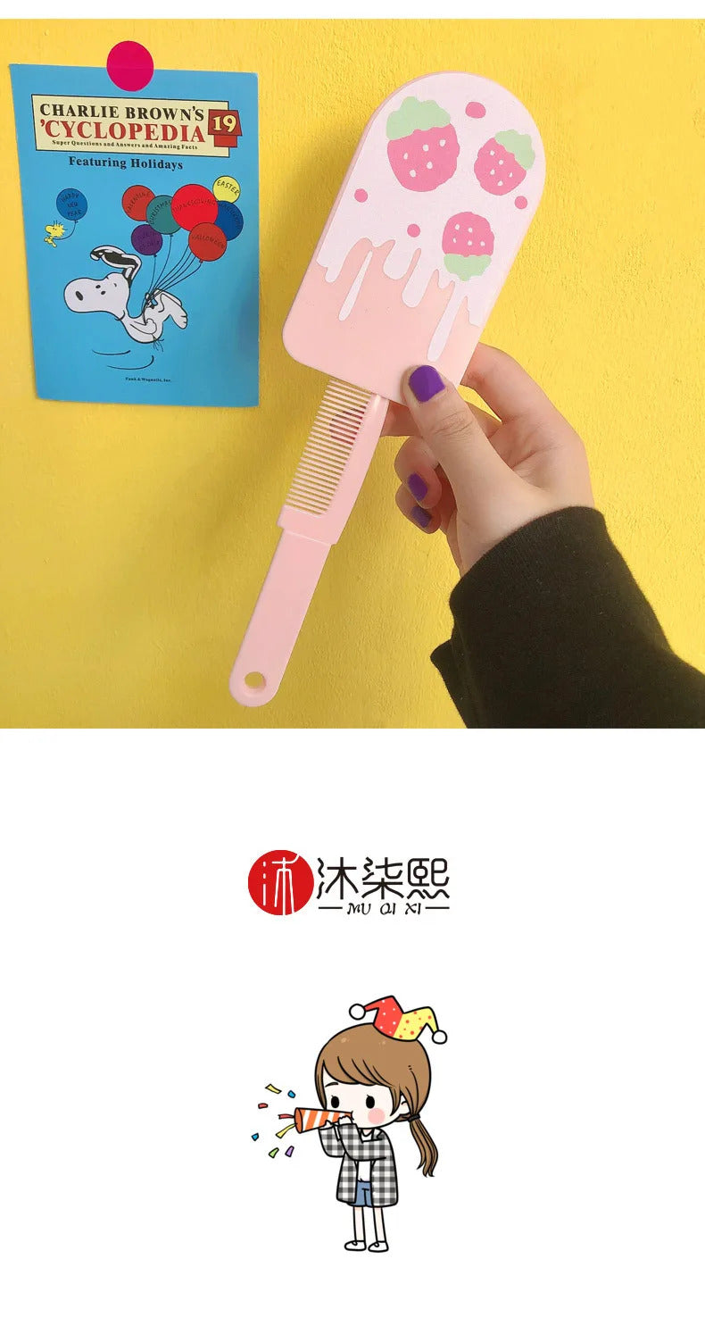 CASHOU55 Makeup Handle Mirror with Comb Cartoon Creative Design Comb Mirror Handle Children Gifts Travel Cute Mirror Portable
