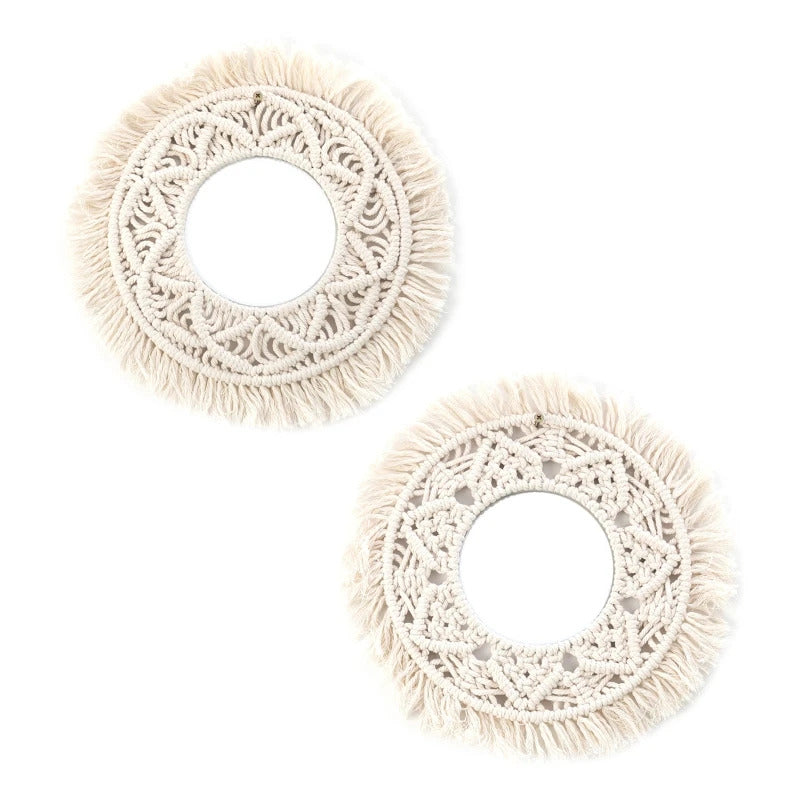 L191  Macrame Makeup Hanging Wall Mirror Handmade Tapestry Fringe Bohemia Decoration U2JD