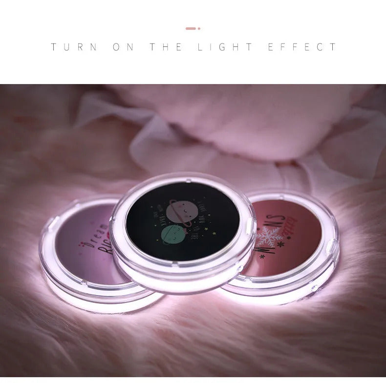 DA32 LED Mini Makeup Mirror Hand Held Fold Small Portable Micro USB Connect Cable Chargeableable Cosmetic Mirror Makeup Tool