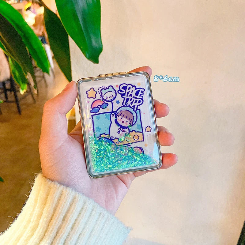 CX72  Women Cosmetic Mirrors for Gift Cute Mirror Cartoon Mirror Portable Two-side Folding Make Up Mirror Mini Makeup Compact