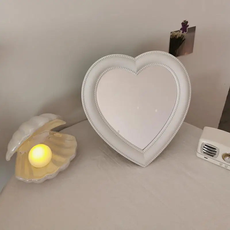CASHOU42 Mirror Desktop Pink Love Makeup Mirror Wall Mounted Dual-Use Heart-Shaped Hanging Mirror Vanity Mirror Girl Room Wall
