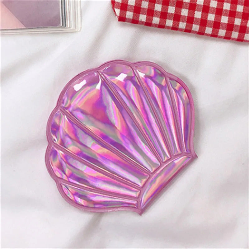 CX639 Shell Shape Makeup Mirror 2X Magnifying Mirror Portable Makeup Vanity Foldable Laser Pocket Mirror Cosmetic Hand Compact