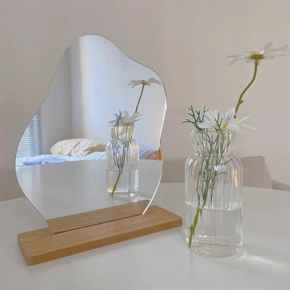 L510 Makeup Mirror Irregular Make Up Mirror Star Shape Acrylic Lens Wooden Gift Tabletop Base Beauty Tools Dropshippin