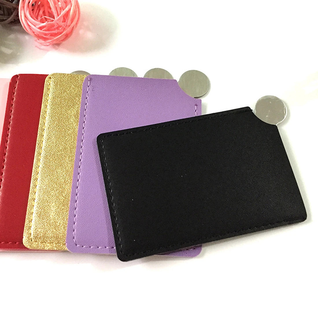 L654 Cosmetic Essential  Stainless Unbreakable Makeup Mirror Shatter-Proof Portable PU Leather Sleeve Pocket Card Mirror