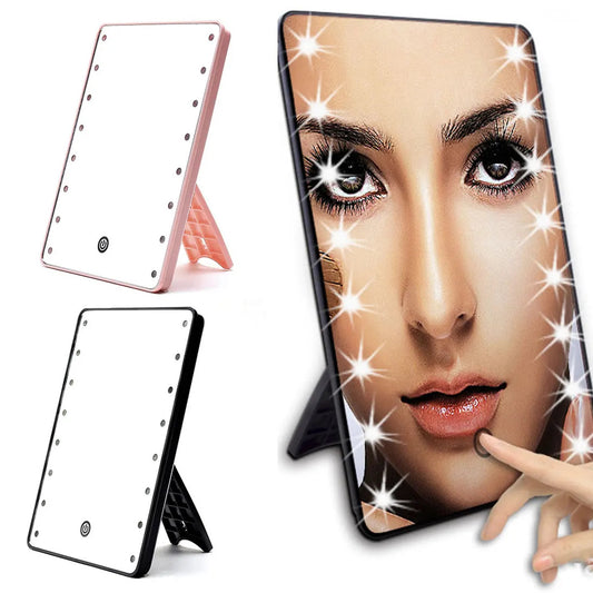 TSHOU464 Makeup Mirror with 8/16 LEDs Cosmetic Touch Screen Switch Vanity Backlit Makeup Mirror Table with Led Tabletop Bathroom