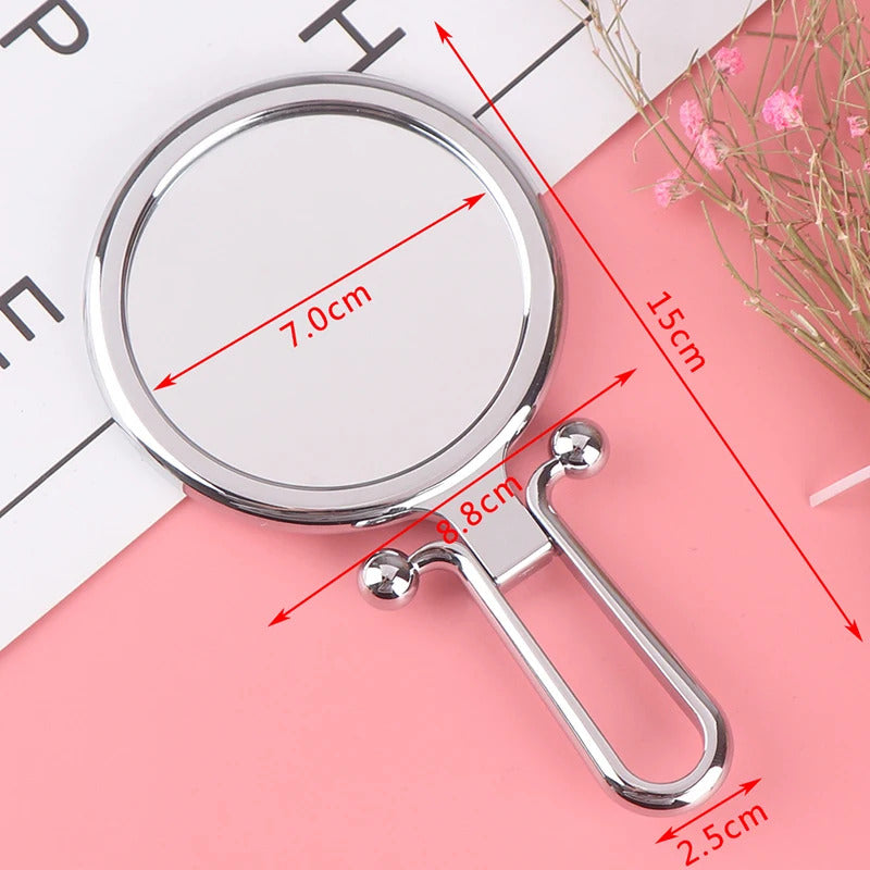 CX438  Double Sided 5x/10x Magnification Hand Held Makeup Mirror with Stand, Women Travel Folding Compact Mirror, True Image