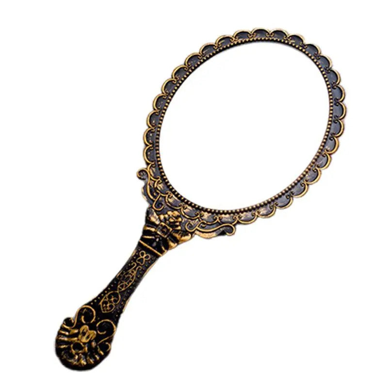 TSHOU612 Womens Princess Vintage Handheld Mirror Metallic Plastic Shell Classical Oral Vanity Makeup Cosmetic Tool with Handle