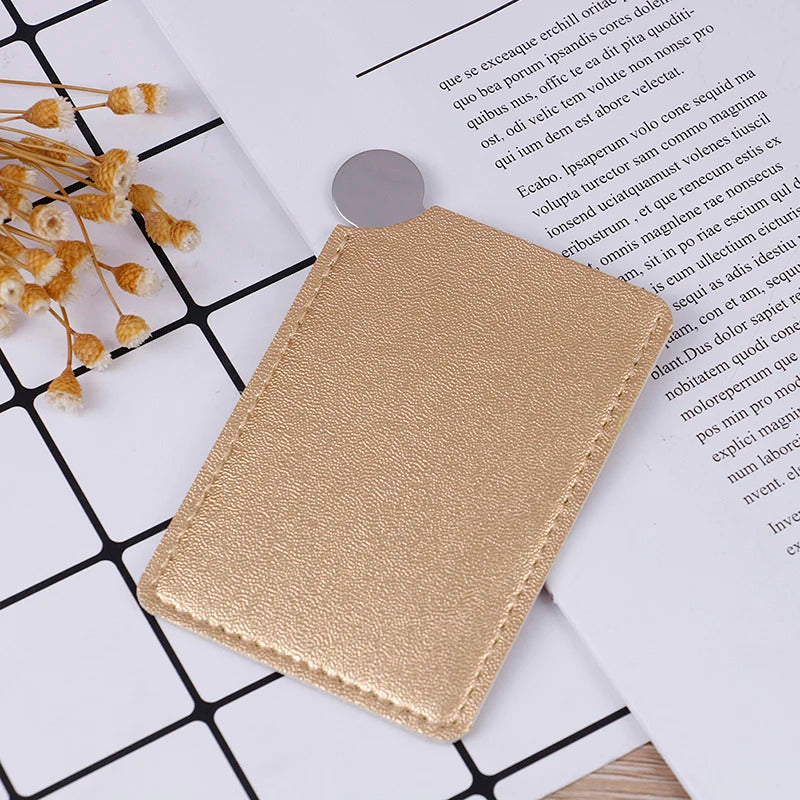 TSHOU1029 Portable Travel Fashion Stainless Steel Cosmetic Mirror Shatter-proof Makeup Mirror With Carry Sleeve Birthday Gift