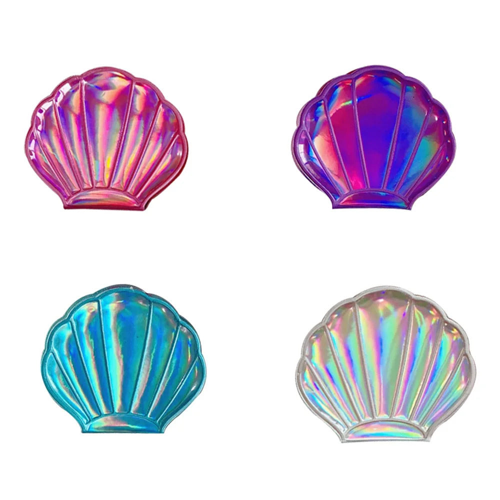 L323 Shell Shape Makeup Mirror 2X Magnifying Mirror Portable Vanity Foldable Laser Travel Pocket Mirror Cosmetic Hand Compac