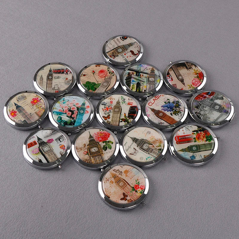 CX51  Portable Double Sides Folding Mirrors Foldable Woman Cosmetic Mini Beauty Magnifying Mirror Pocket Metal Makeup Compact