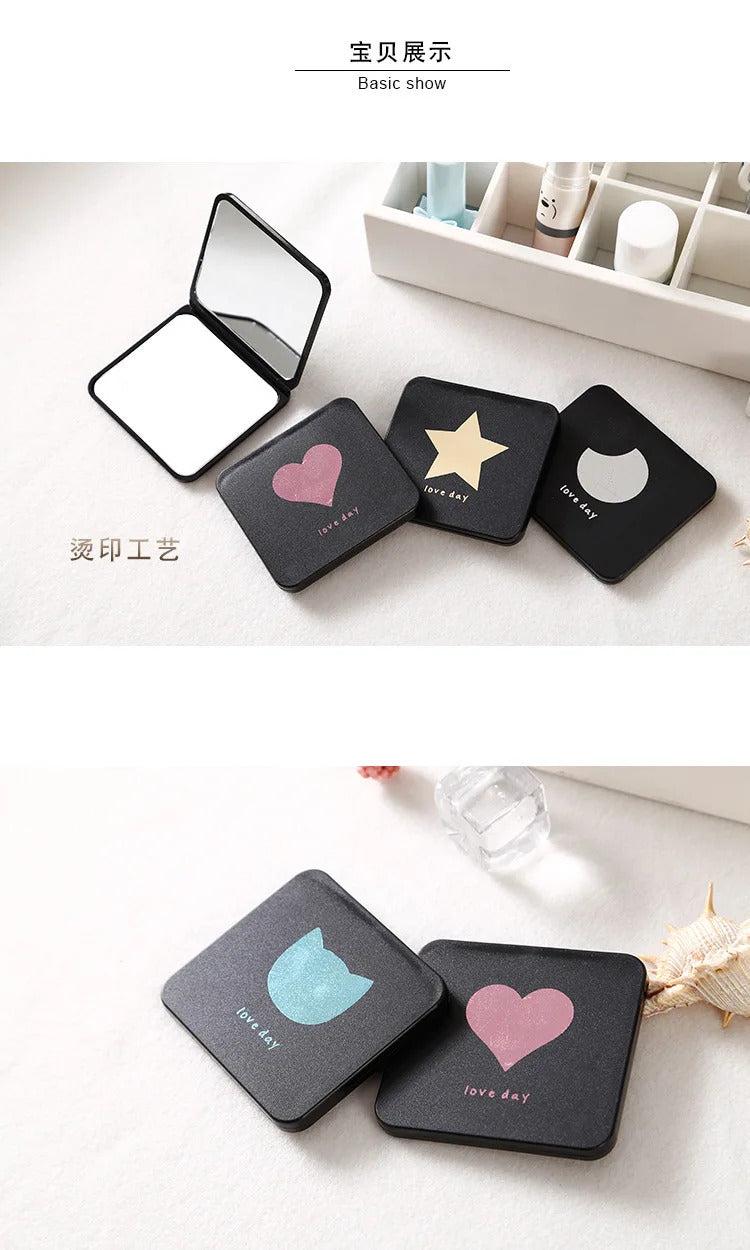 DSHOU256  Mini Square Makeup Mirror Portable Hand Mirror Double-sided Makeup Vanity Mirror Foldable Compact Mirror Pocket Cosmet