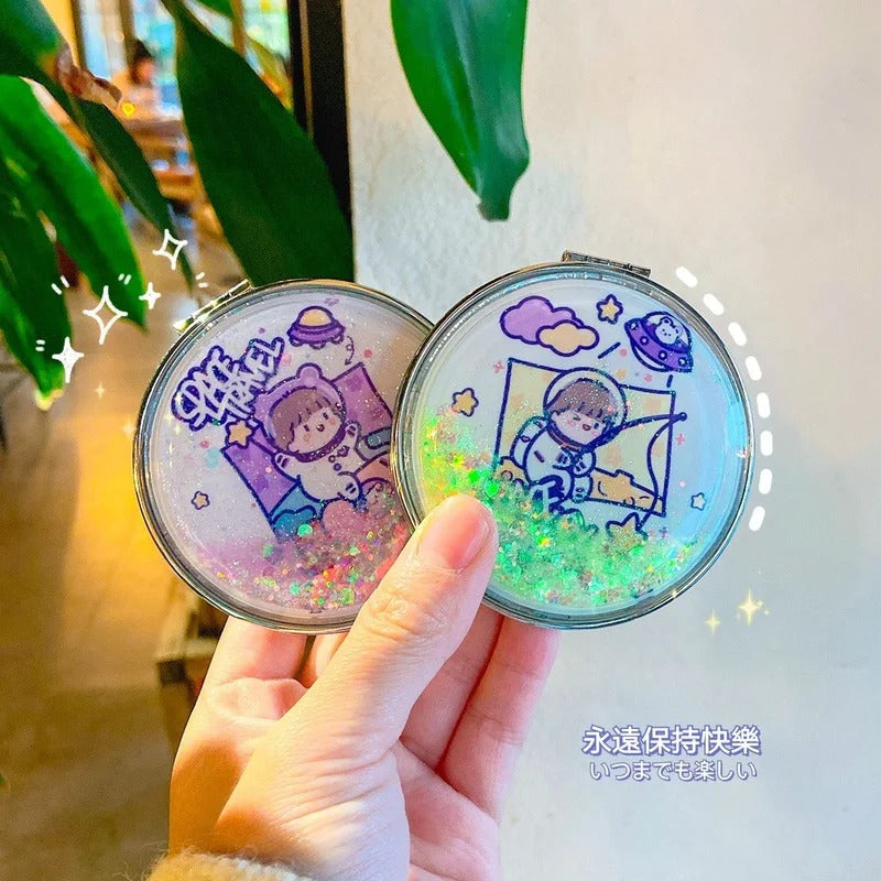 CX72  Women Cosmetic Mirrors for Gift Cute Mirror Cartoon Mirror Portable Two-side Folding Make Up Mirror Mini Makeup Compact