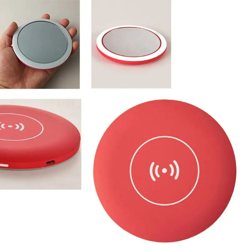 CX423  Wireless USB Charge LED Light Mini Circular Makeup Mirror Travel Cosmetic Mirror U2JD