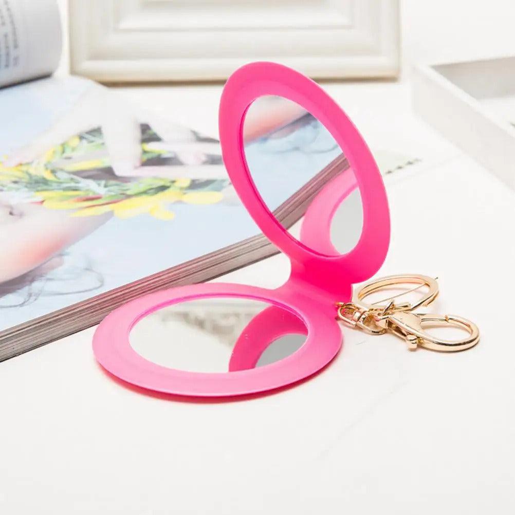 CX201 Portable Candy Color Mini PU Leather Pocket Makeup Mirror Key Chain Cosmetic Compact Mirrors Double Dual Sides Frame Girl