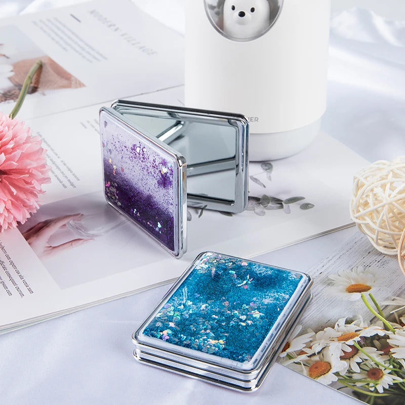 CX206 Mini Pocket Makeup Mirror Creative Cosmetic Compact Mirrors with Flowing Sand 1 Pcs