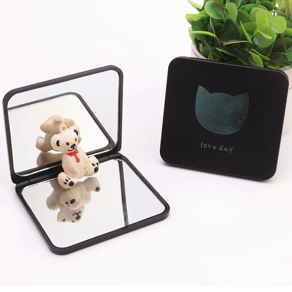 DSHOU204 Square Makeup Mirror Portable Double-sided Cosmetic Mirror Folding Pocket Compact Mirror Travel Accessories Christmas