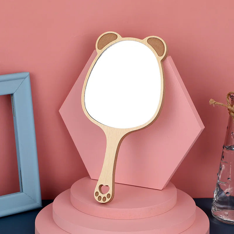 cx205 Hand Mirrors Wood Creative Design Makeup Handheld Cosmetic Mirror with Handle Makeup Mirror Cute Cat Ear Mirror