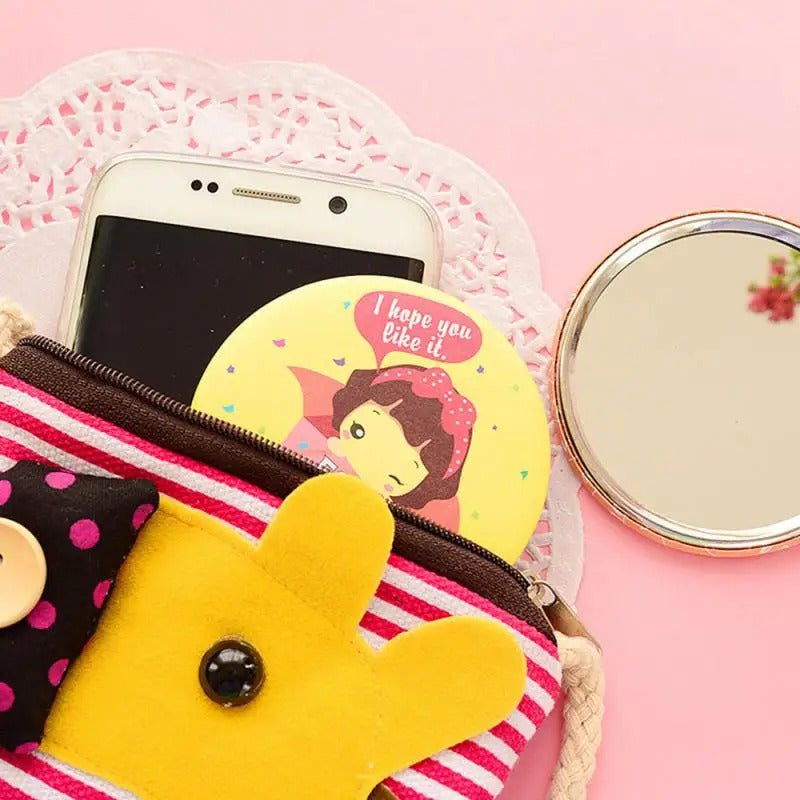 TSHOU257 Fashion Lady Portable Makeup Mirror Cartoon Pattern Portable Compact Pocket Cosmetic Mirror Mini Cute Creative Mirror