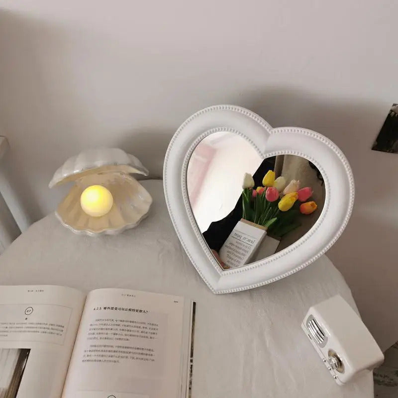 CASHOU42 Mirror Desktop Pink Love Makeup Mirror Wall Mounted Dual-Use Heart-Shaped Hanging Mirror Vanity Mirror Girl Room Wall
