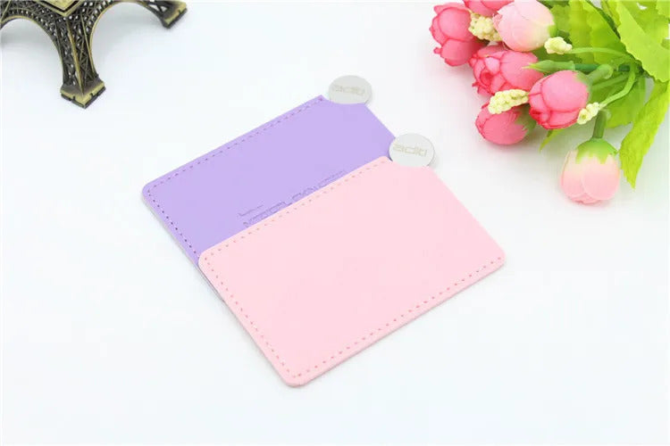 TSHOU960  Portable Mini Shatter Proof Card Style Pocket Folding Cosmetic Mirror PU Leather Cover Stainless Steel Makeup Mirror Card
