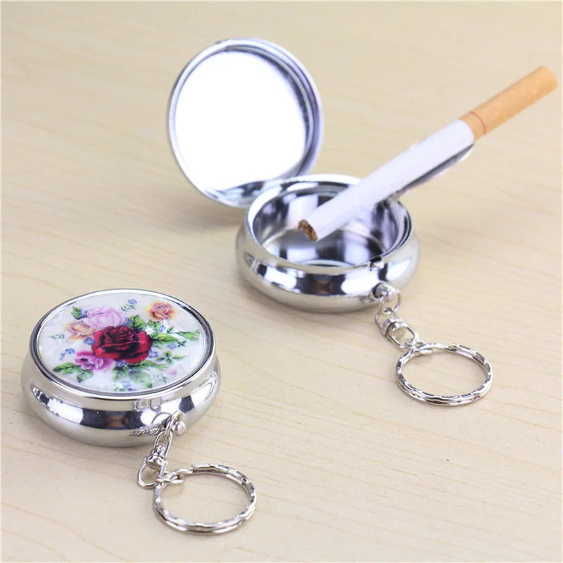 cx336  Portable Makeup Mirror with Ashtray Makeup Mirror Tobacco Ash Storage Box Metal Car Portable Ashtray Mini Ashtray with