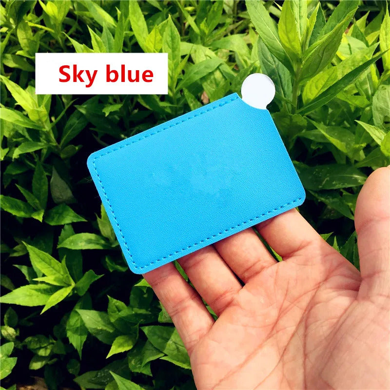 TSHOU683 Portable Mini Shatter Proof Card Style Pocket Cosmetic Mirror PU Leather Cover Stainless Steel Unbreakable Makeup